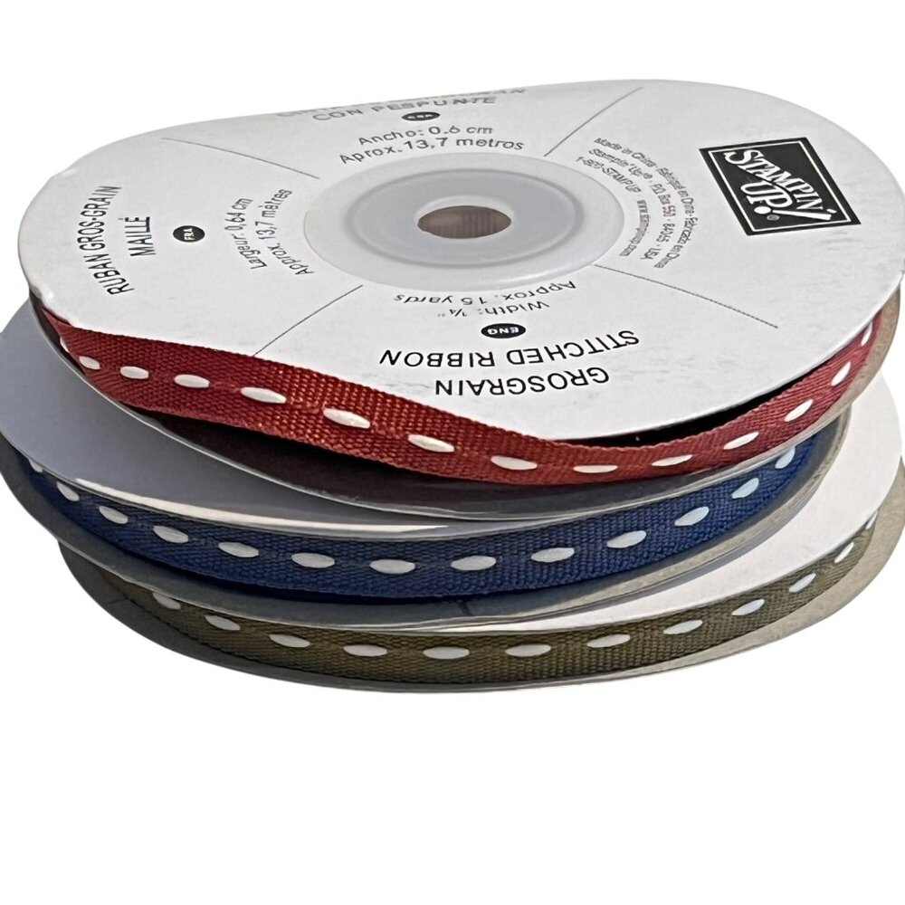 Stampin Up! Grosgrain Stitched Ribbon 0.64cm Wide 13.7m Spool Lot